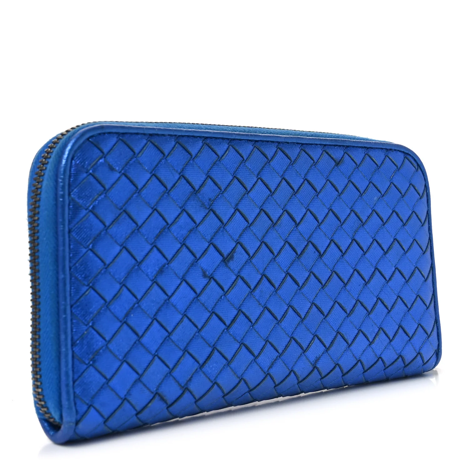 Metallic Grosgrain Intrecciato Zip Around Wallet Cobalt - Image 3