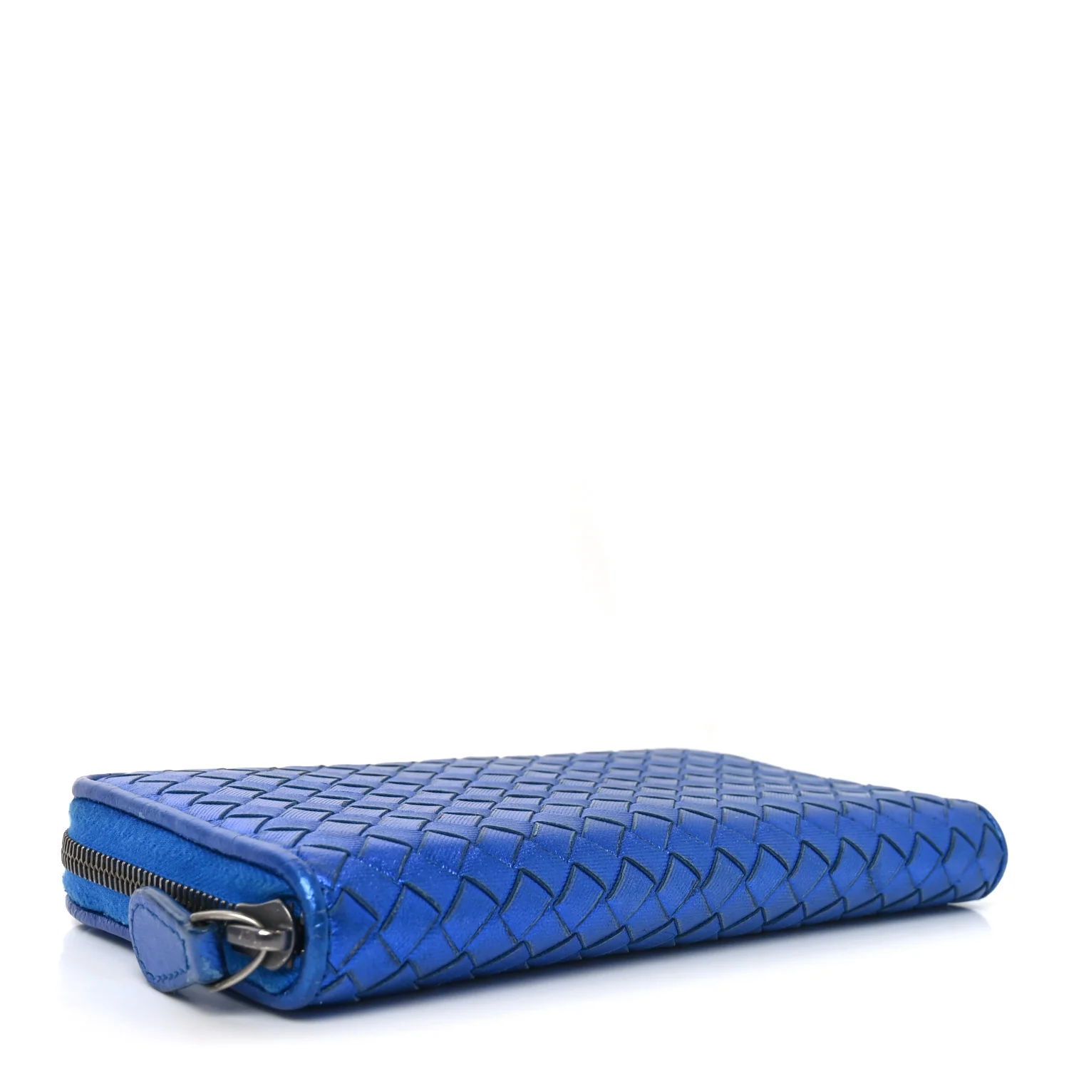Metallic Grosgrain Intrecciato Zip Around Wallet Cobalt - Image 4