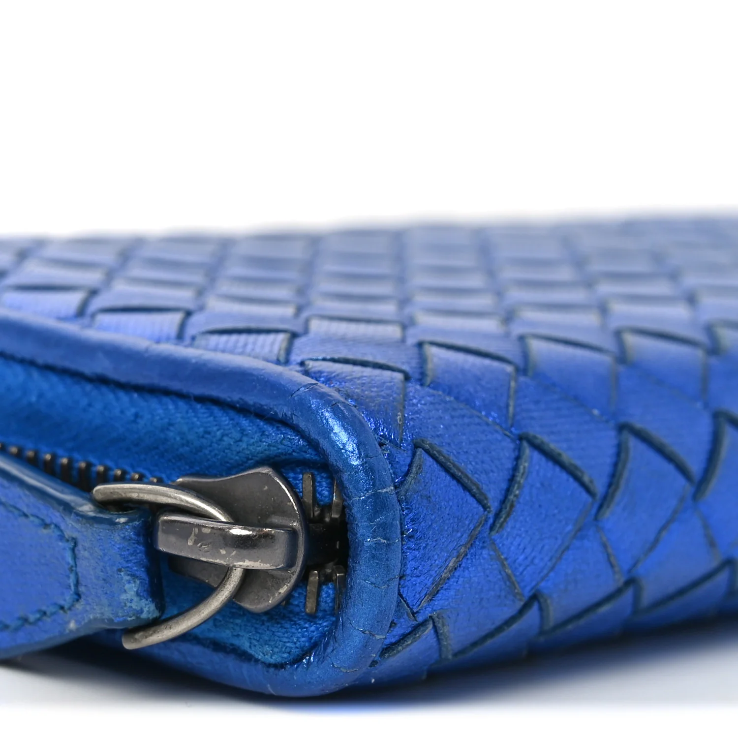 Metallic Grosgrain Intrecciato Zip Around Wallet Cobalt - Image 9