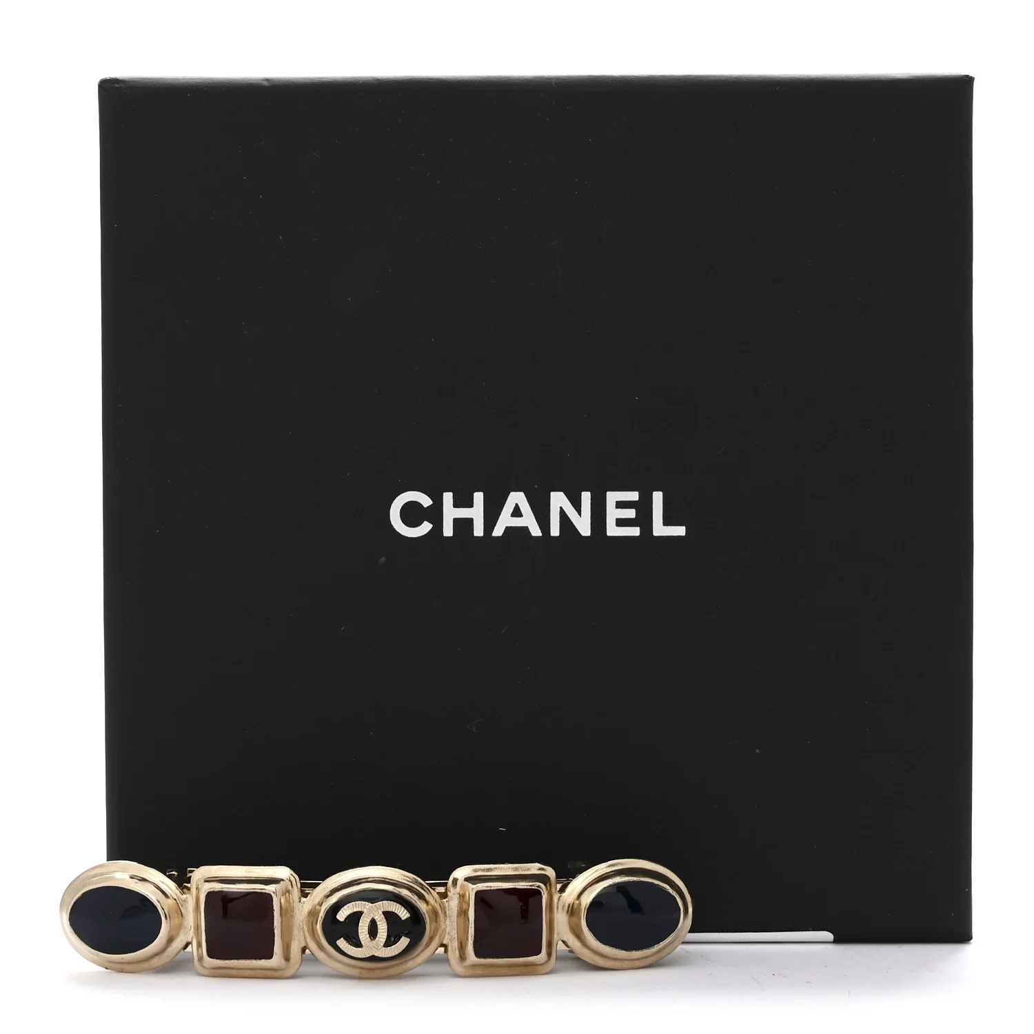 Enamel CC Hair Clip Barrette Golden Black Burgundy - Image 5